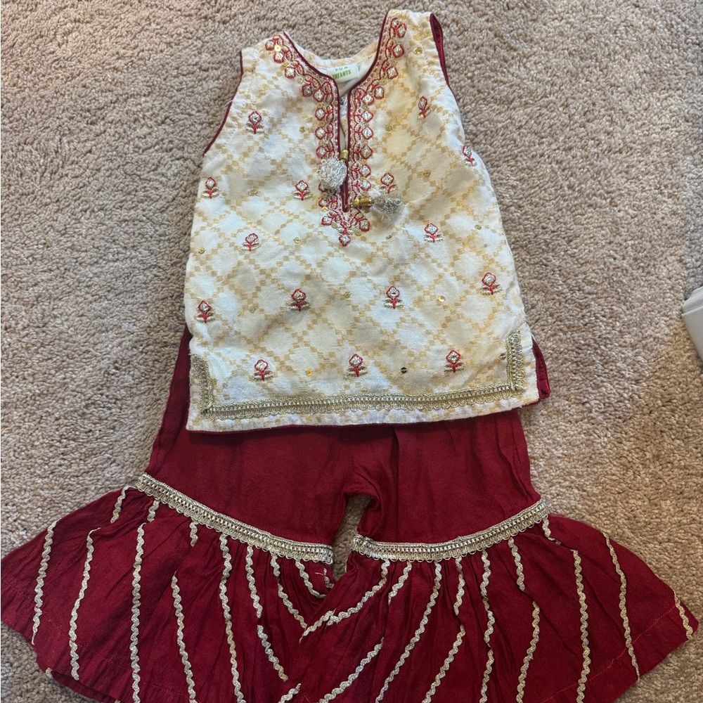 Red and Cream Embroidered Dress Set